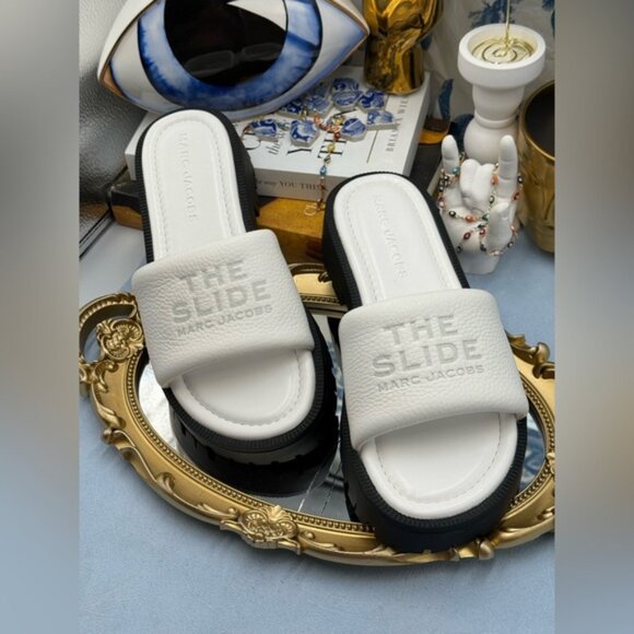 🆕 MARC JACOBS 🧿 NWOB The Lug Sole Slide Sandal, White Leather - Sz 38 US 8 - Picture 5 of 12